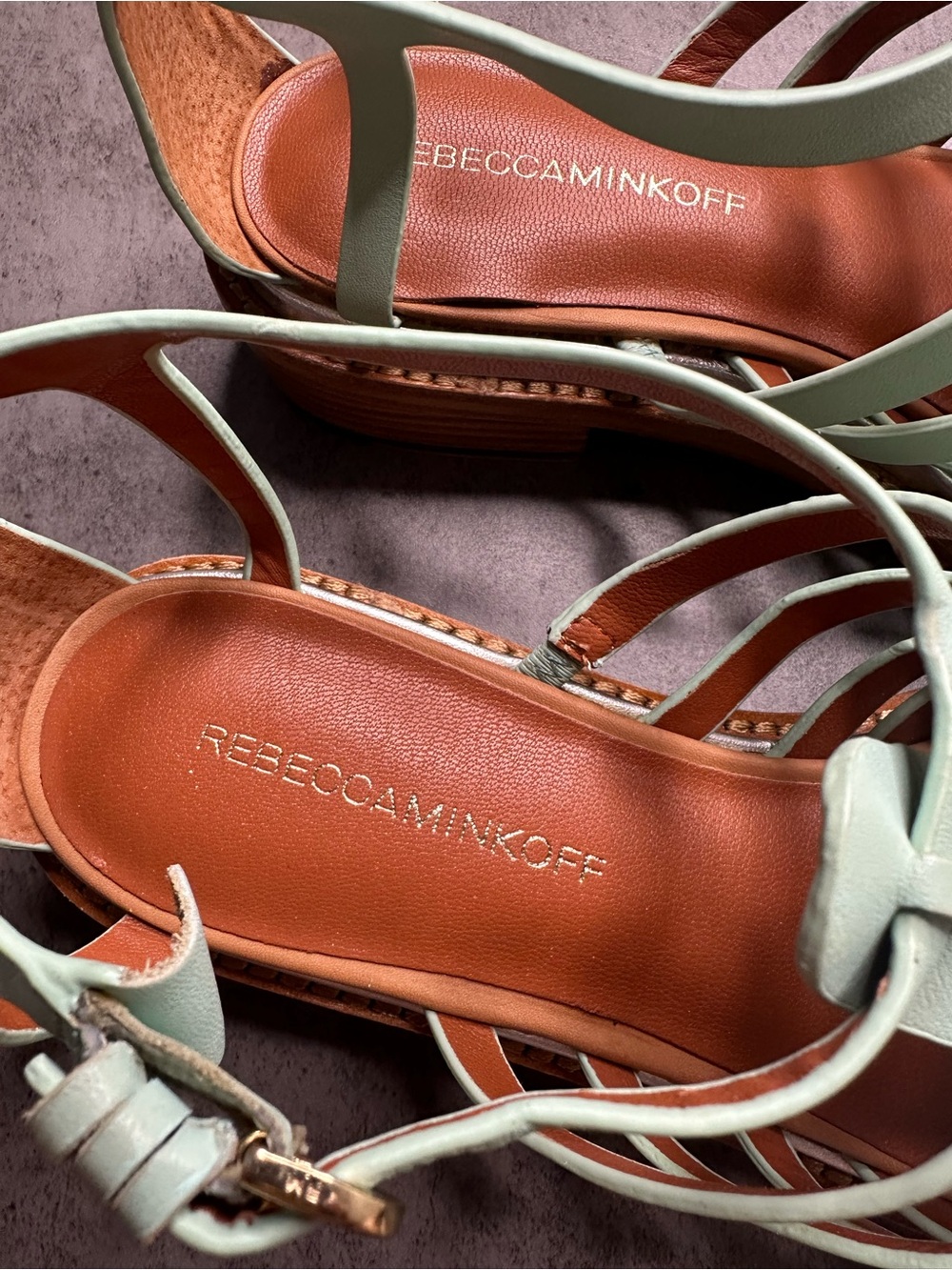 Rebecca Minkoff Hayden Leather Cage Sandals Winter Mint Size 9.5 - Picture 3 of 13